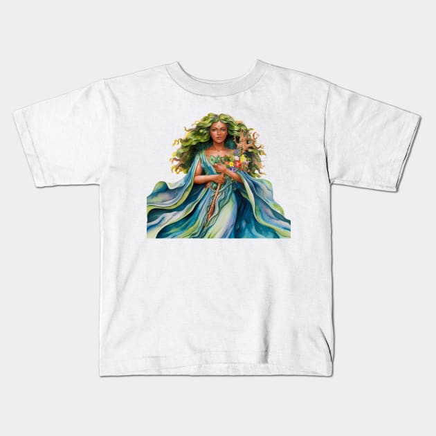 Mother Earth Painting-Earth Day Kids T-Shirt by Prints.Berry